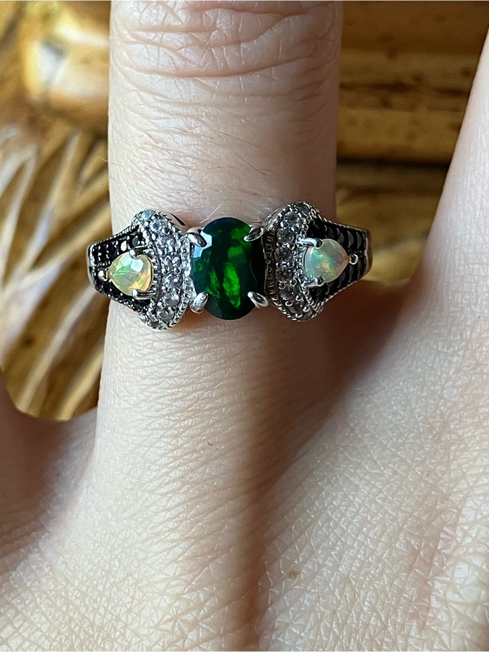 Black Ethiopian Opal Sterling Silver Ring Size 6.75